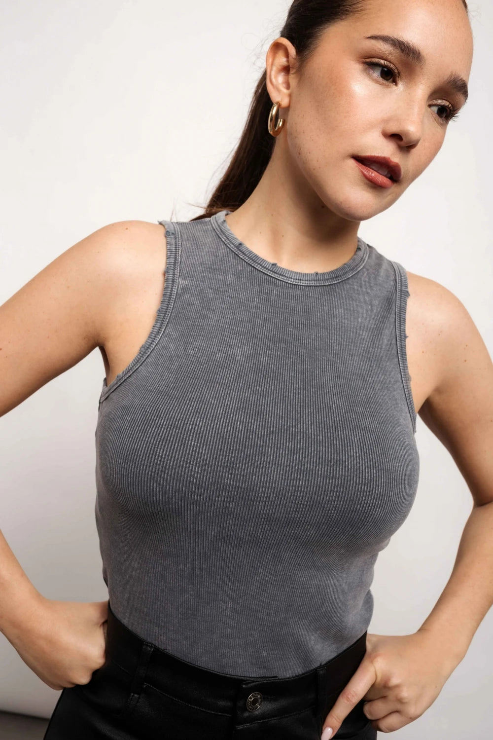 Top Cris Rib Gris
